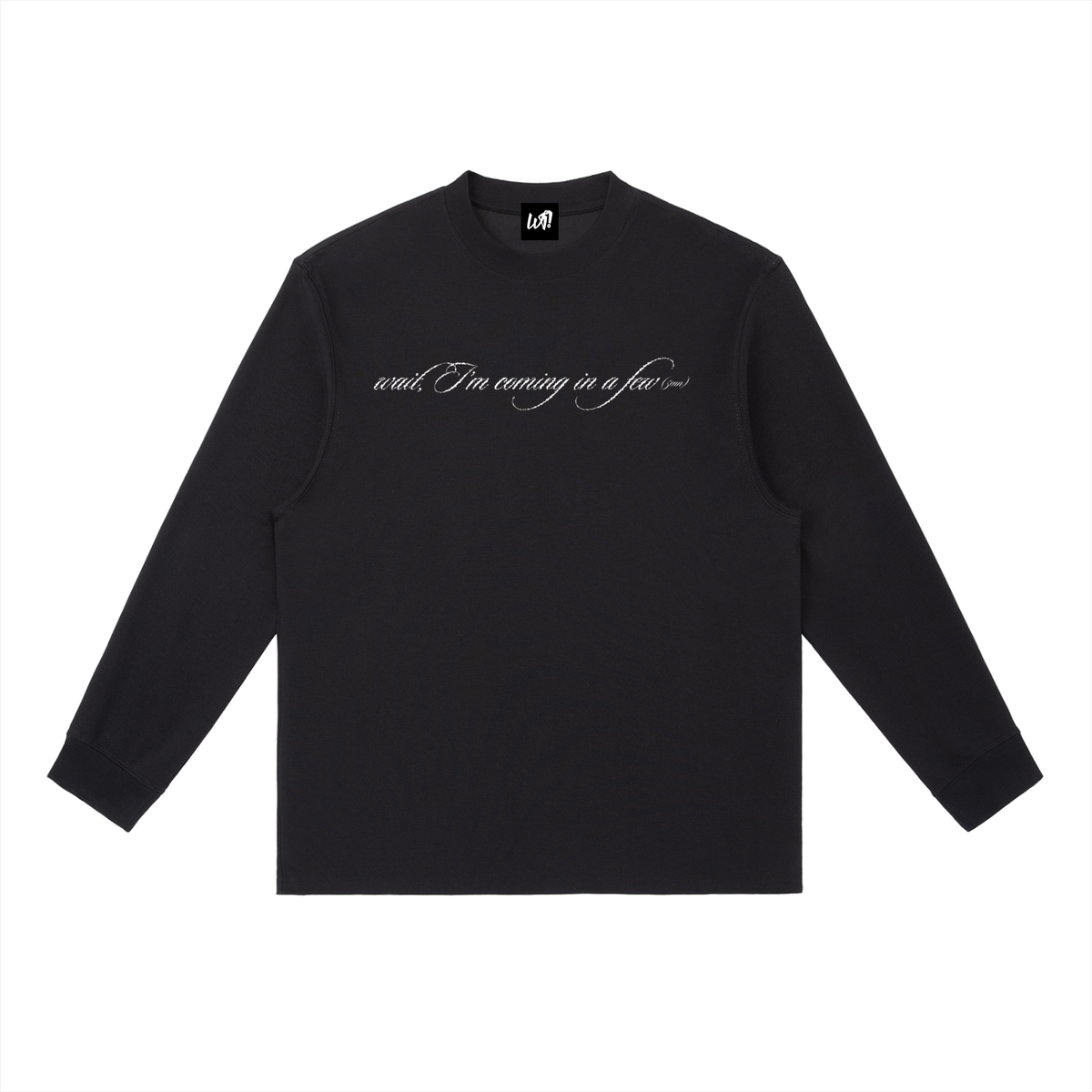 WAIT! Wait Long Sleeve black heavyweight long sleeve tee, product view