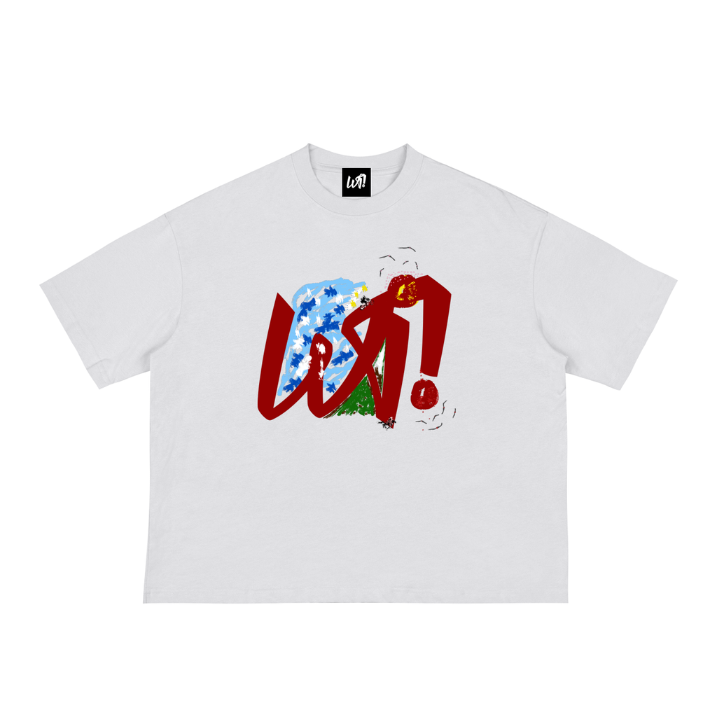 WAIT! Wait Logo white boxy logo tee, product view (1)