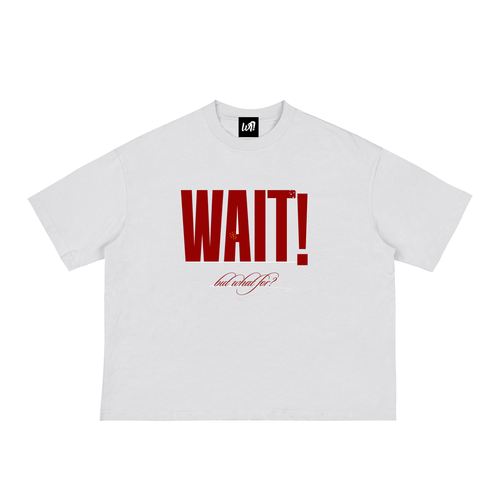 WAIT! Wait Original white and red boxy graphic tee, product view
