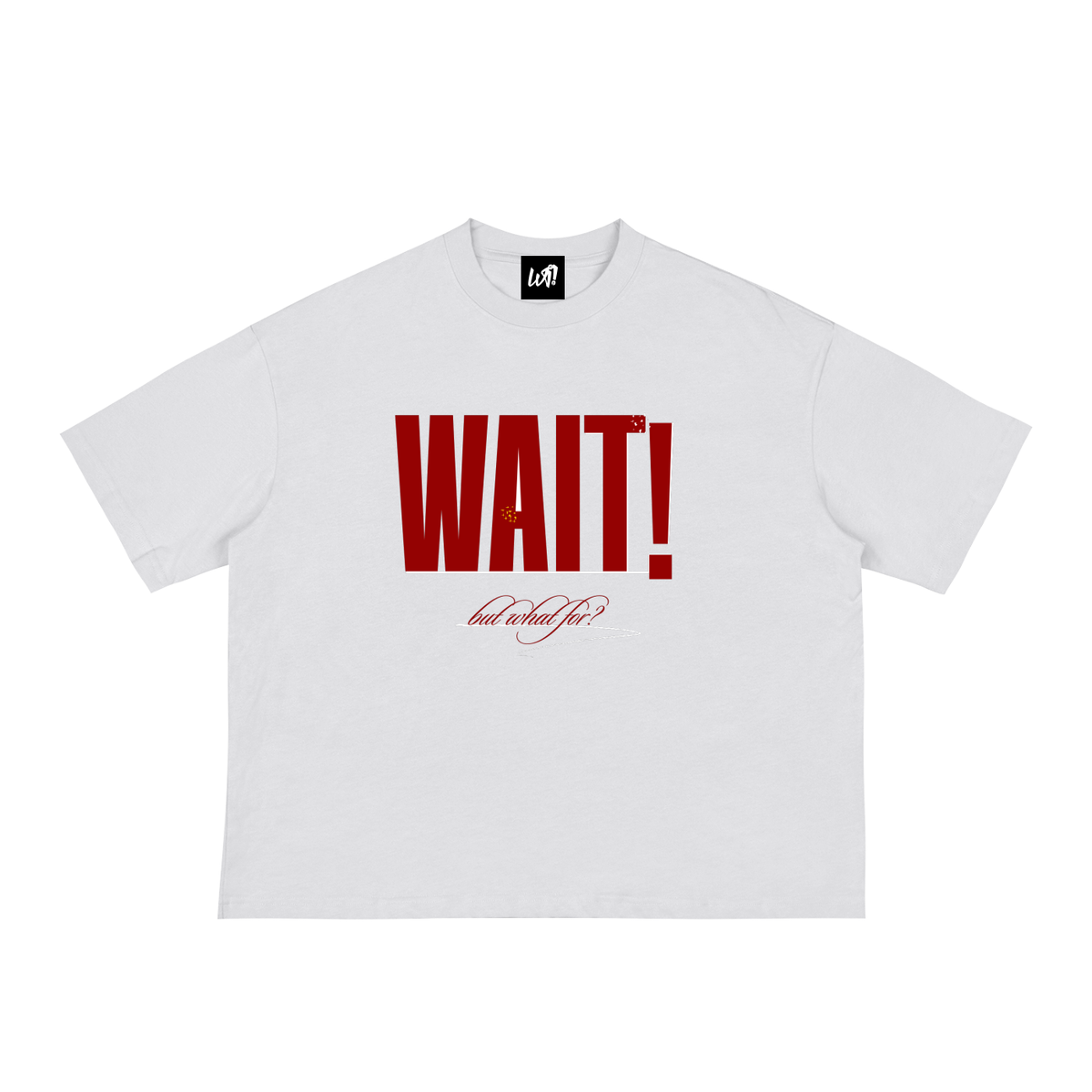 WAIT! Wait Original white and red boxy graphic tee, product view