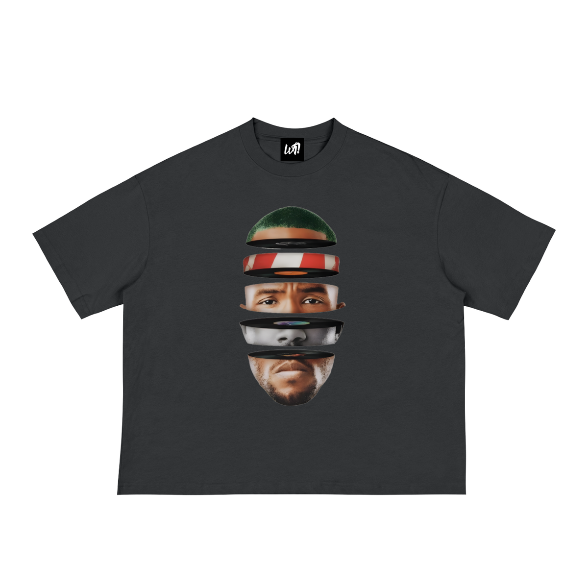 WAIT! Rainbow black oversized boxy graphic tee, product view